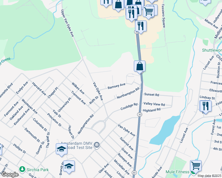 map of restaurants, bars, coffee shops, grocery stores, and more near 11 Ramsey Avenue in Amsterdam