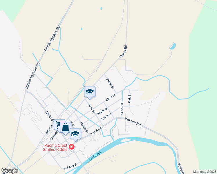 map of restaurants, bars, coffee shops, grocery stores, and more near 456 Smith Street in Riddle