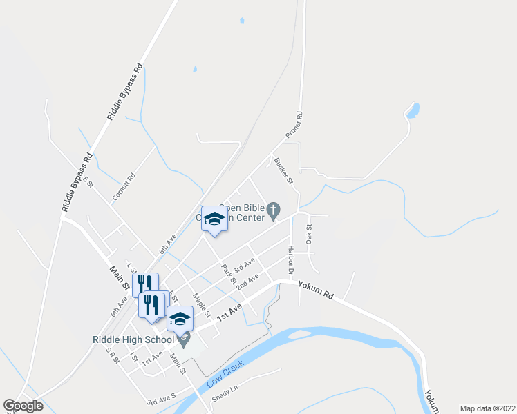 map of restaurants, bars, coffee shops, grocery stores, and more near 464 Smith Street in Riddle