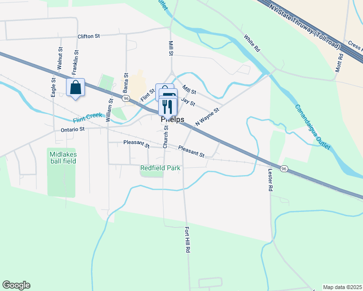 map of restaurants, bars, coffee shops, grocery stores, and more near 26 Pleasant Street in Phelps