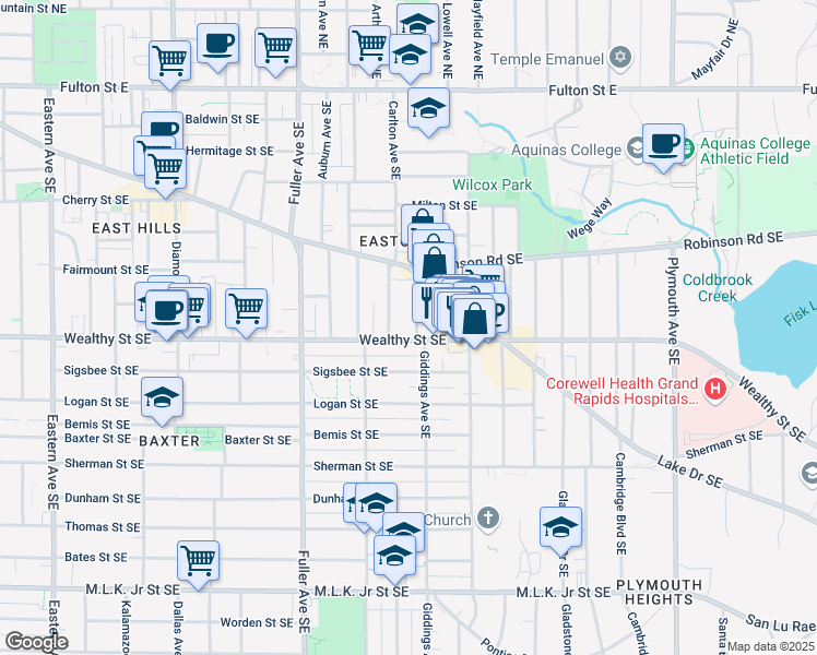 map of restaurants, bars, coffee shops, grocery stores, and more near 361 Richard Terrace Southeast in Grand Rapids