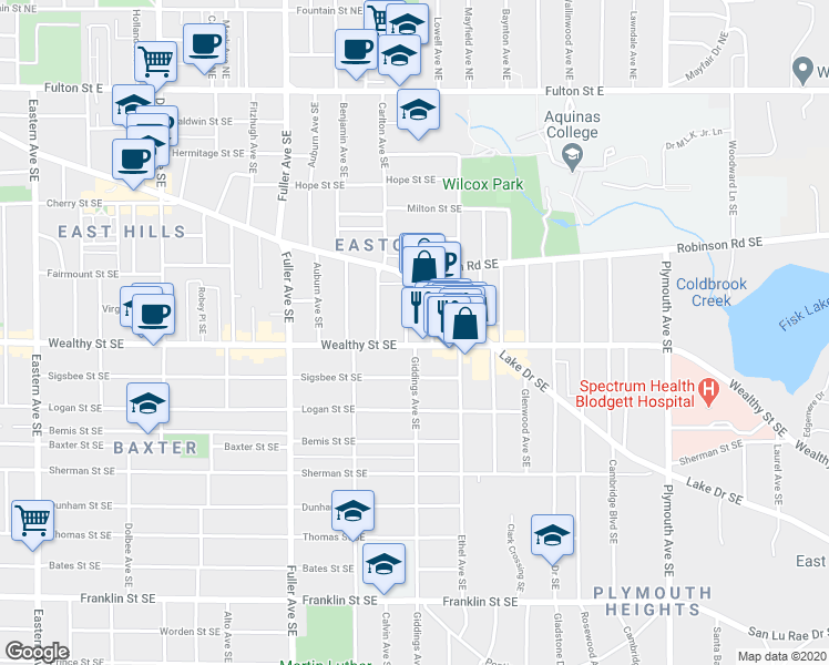 map of restaurants, bars, coffee shops, grocery stores, and more near in Grand Rapids