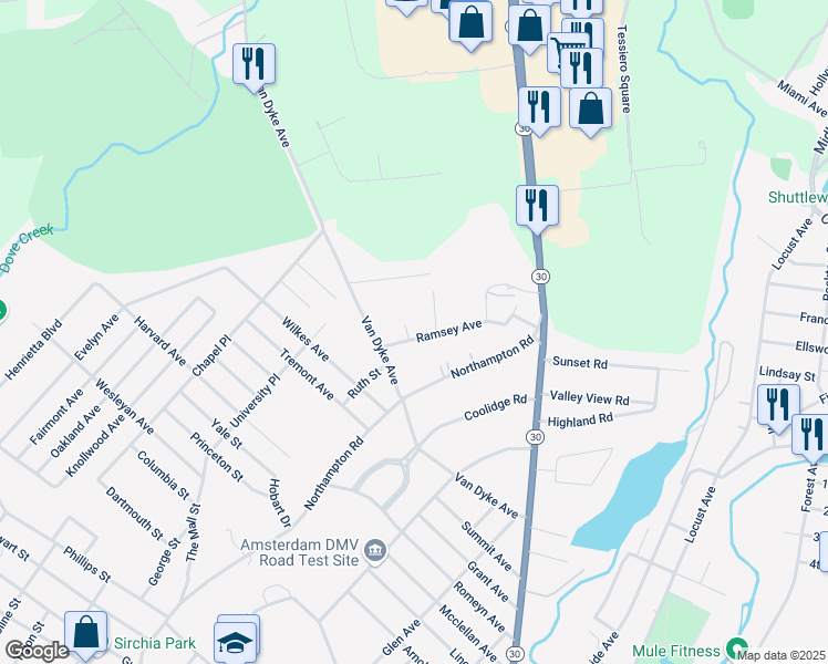 map of restaurants, bars, coffee shops, grocery stores, and more near 11 Ramsey Avenue in Amsterdam