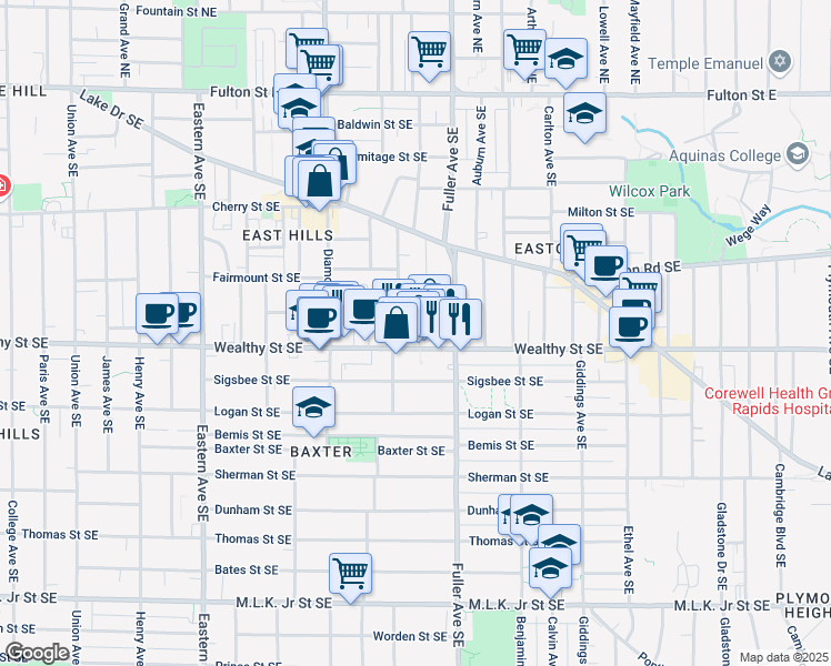 map of restaurants, bars, coffee shops, grocery stores, and more near 353 Visser Place Southeast in Grand Rapids