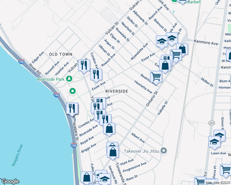 map of restaurants, bars, coffee shops, grocery stores, and more near in Buffalo