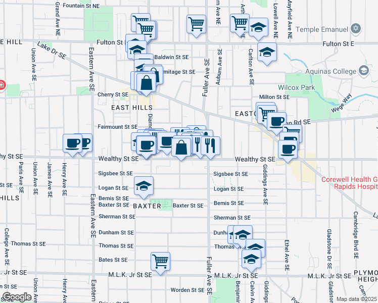 map of restaurants, bars, coffee shops, grocery stores, and more near 353 Visser Place Southeast in Grand Rapids