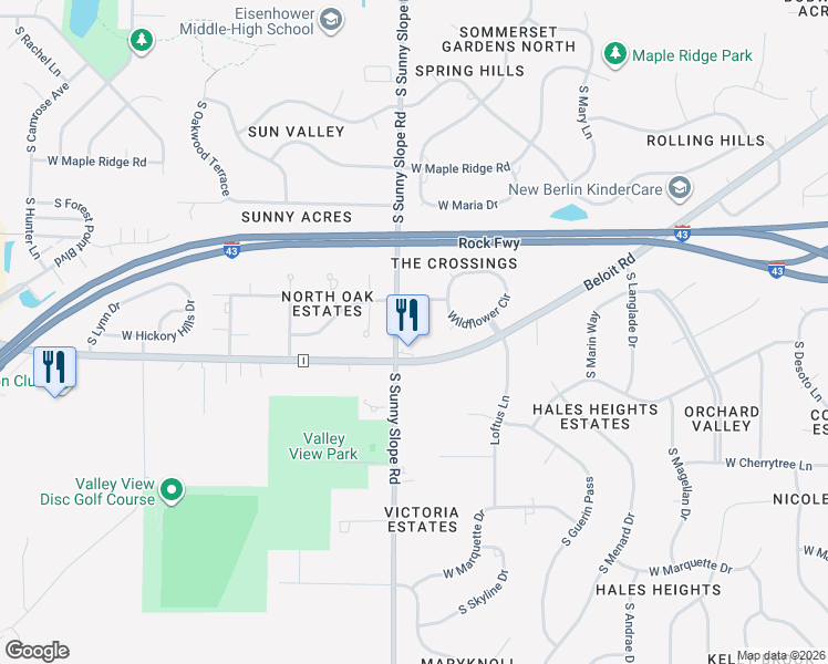 map of restaurants, bars, coffee shops, grocery stores, and more near 13976 Beloit Road in New Berlin