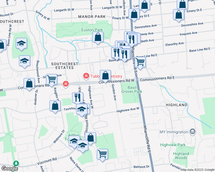map of restaurants, bars, coffee shops, grocery stores, and more near 527 Gordon Avenue in London