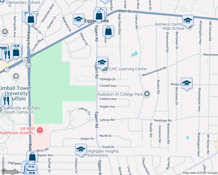 map of restaurants, bars, coffee shops, grocery stores, and more near 33 Layton Avenue in Buffalo