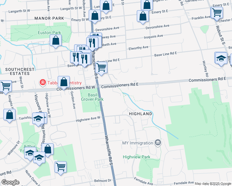 map of restaurants, bars, coffee shops, grocery stores, and more near 11 Commissioners Road East in London