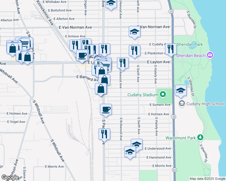 map of restaurants, bars, coffee shops, grocery stores, and more near 3667A East Carpenter Avenue in Cudahy