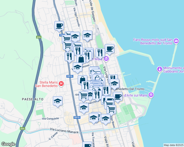 map of restaurants, bars, coffee shops, grocery stores, and more near 145 Via S. Martino in San Benedetto del Tronto
