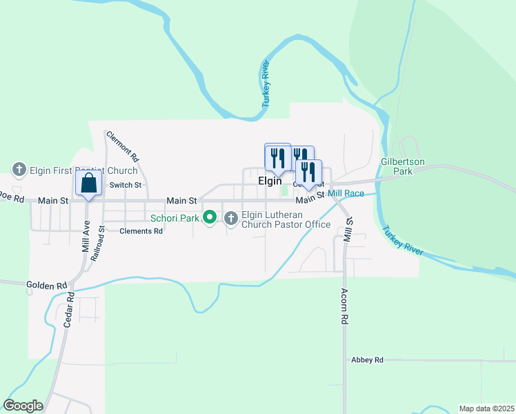 map of restaurants, bars, coffee shops, grocery stores, and more near 201-299 Water St in Elgin