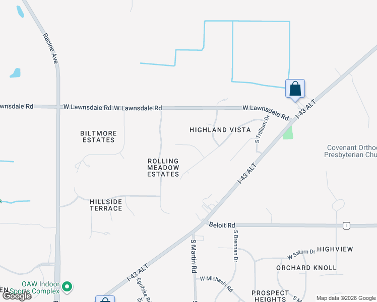 map of restaurants, bars, coffee shops, grocery stores, and more near 18720 Lookout Lane in New Berlin