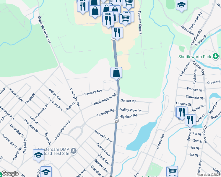 map of restaurants, bars, coffee shops, grocery stores, and more near 5052 New York 30 in Amsterdam
