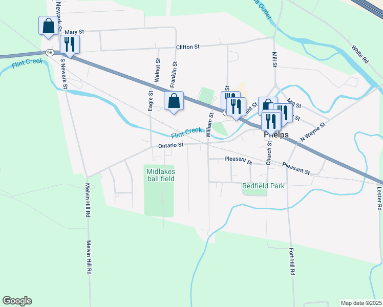 map of restaurants, bars, coffee shops, grocery stores, and more near 53 Ontario Street in Phelps