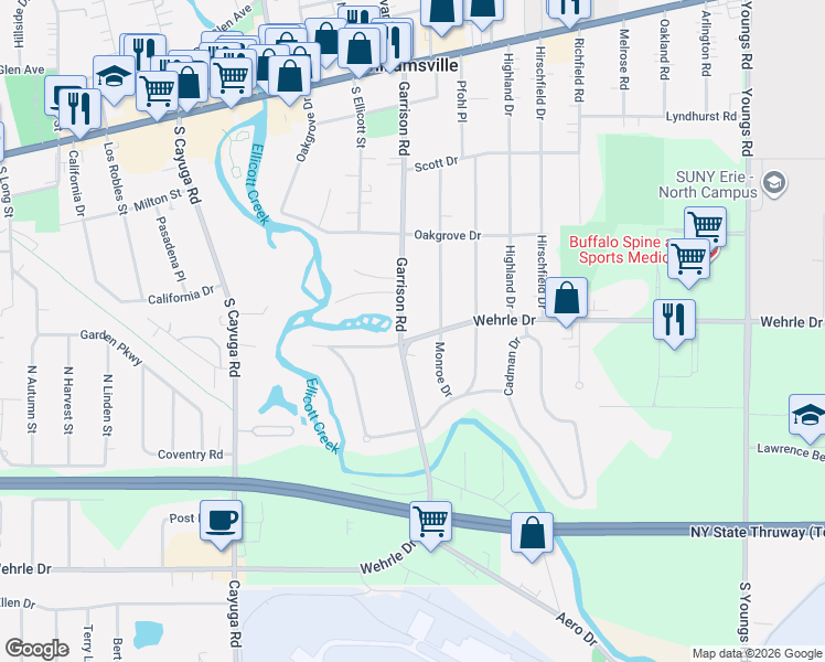 map of restaurants, bars, coffee shops, grocery stores, and more near 248 Garrison Road in Buffalo