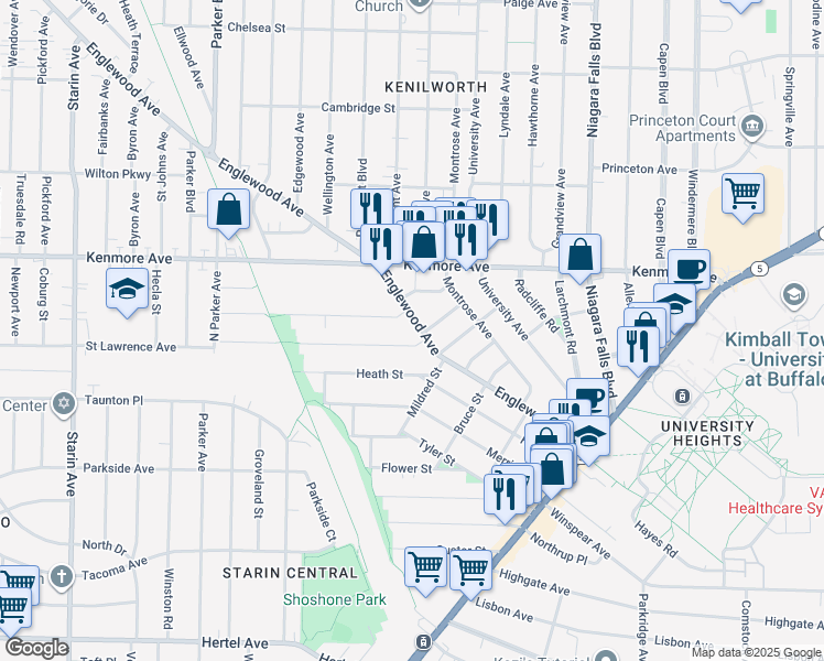 map of restaurants, bars, coffee shops, grocery stores, and more near 1412 6 Nicholson Street in Buffalo