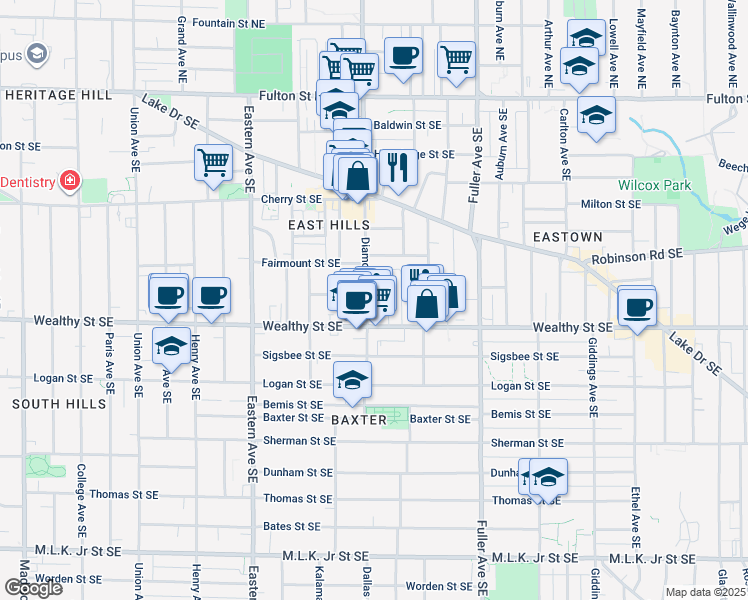 map of restaurants, bars, coffee shops, grocery stores, and more near 324 Diamond Avenue Southeast in Grand Rapids