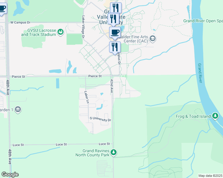 map of restaurants, bars, coffee shops, grocery stores, and more near 10396 42nd Ave in Allendale Charter Township