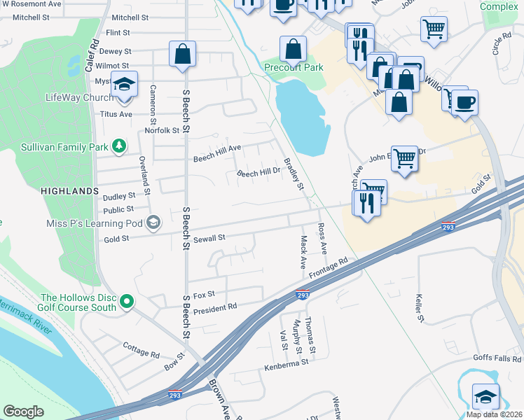 map of restaurants, bars, coffee shops, grocery stores, and more near 50 Sentinel Court in Manchester