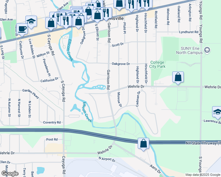 map of restaurants, bars, coffee shops, grocery stores, and more near 248 Garrison Road in Buffalo