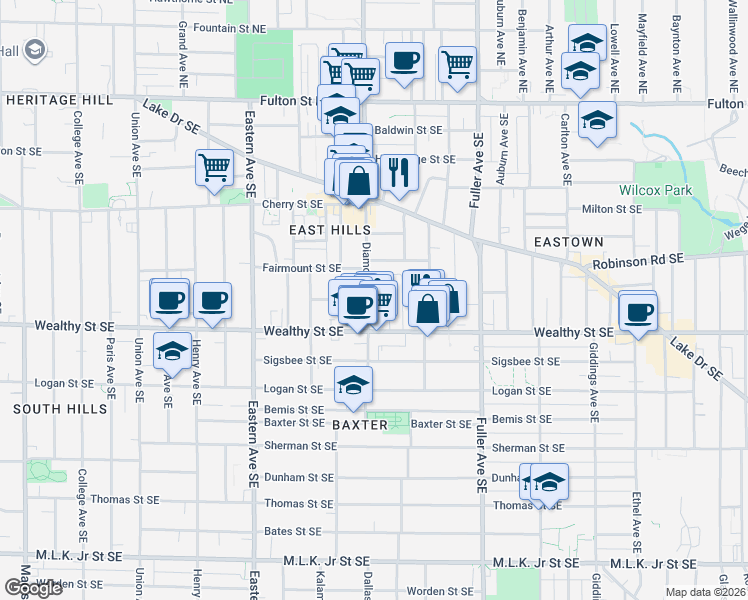 map of restaurants, bars, coffee shops, grocery stores, and more near 324 Diamond Avenue Southeast in Grand Rapids