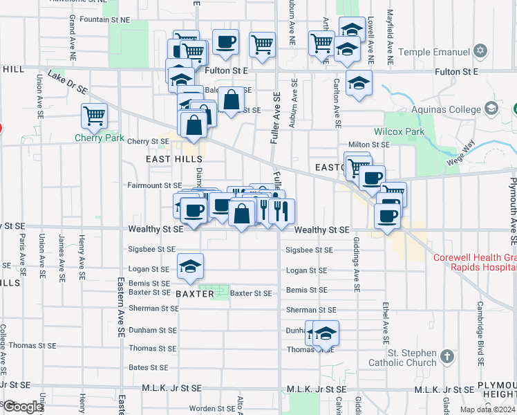 map of restaurants, bars, coffee shops, grocery stores, and more near 332 Visser Place Southeast in Grand Rapids