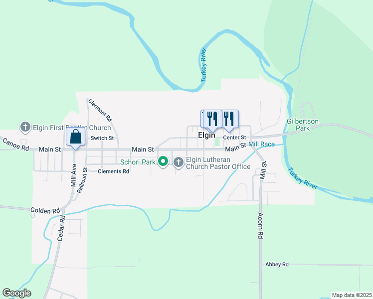 map of restaurants, bars, coffee shops, grocery stores, and more near 299 Water St in Elgin