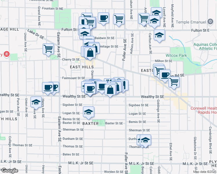 map of restaurants, bars, coffee shops, grocery stores, and more near 336 Freyling Place Southeast in Grand Rapids