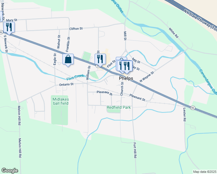 map of restaurants, bars, coffee shops, grocery stores, and more near 8 Pleasant Avenue in Phelps