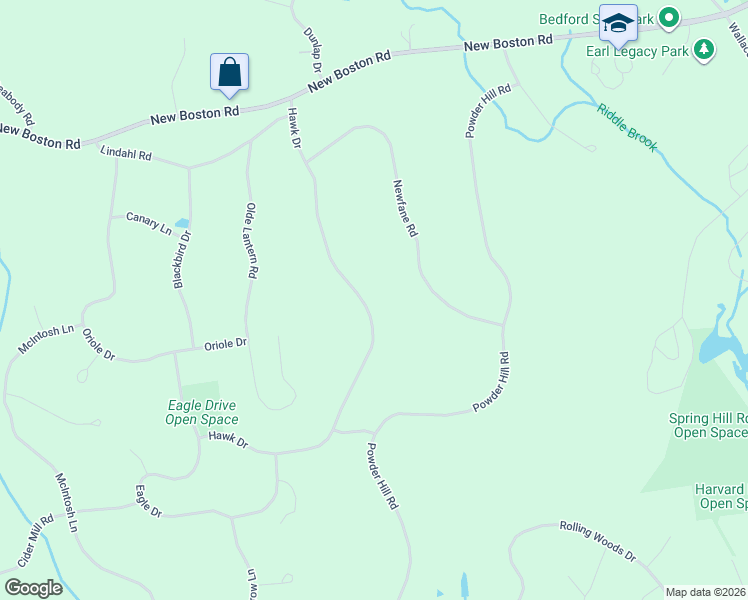 map of restaurants, bars, coffee shops, grocery stores, and more near 59 Hawk Drive in Bedford