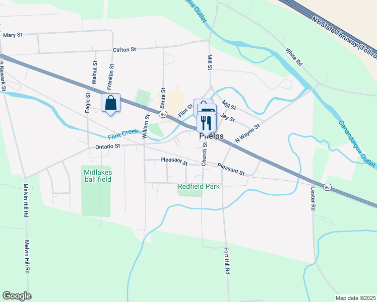 map of restaurants, bars, coffee shops, grocery stores, and more near 8 Pleasant Avenue in Phelps