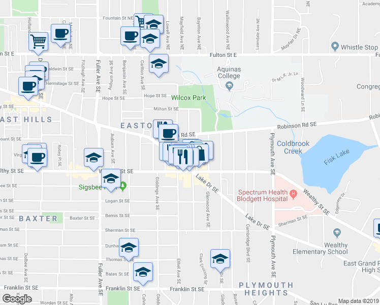 map of restaurants, bars, coffee shops, grocery stores, and more near 326 Hampton Avenue Southeast in Grand Rapids