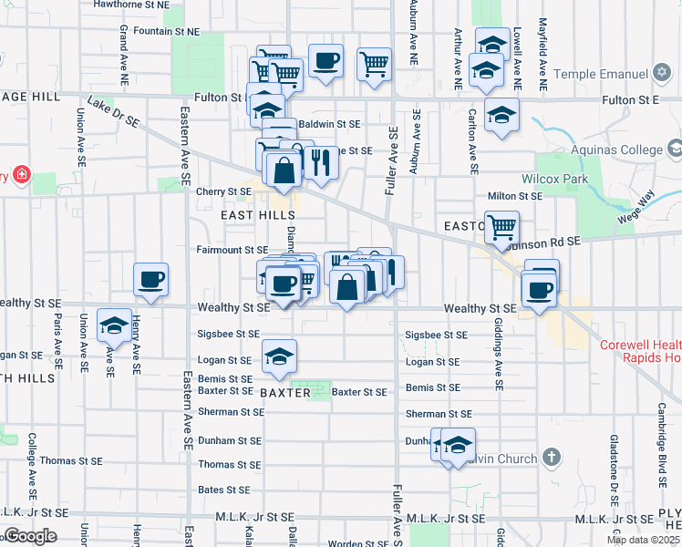 map of restaurants, bars, coffee shops, grocery stores, and more near 326 Freyling Place Southeast in Grand Rapids