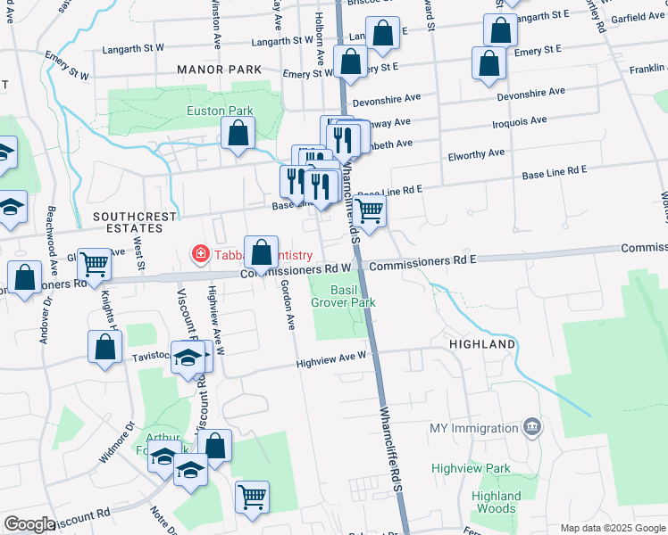 map of restaurants, bars, coffee shops, grocery stores, and more near 70 Commissioners Road West in London