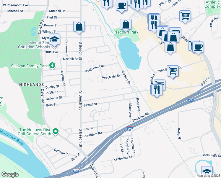 map of restaurants, bars, coffee shops, grocery stores, and more near 10 Sentinel Court in Manchester