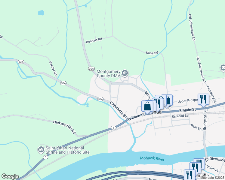 map of restaurants, bars, coffee shops, grocery stores, and more near 19 Putman Avenue in Fonda