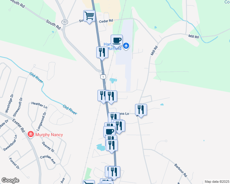 map of restaurants, bars, coffee shops, grocery stores, and more near 31 Reddington Landing in Hampton