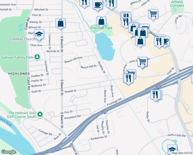 map of restaurants, bars, coffee shops, grocery stores, and more near 20 Sentinel Court in Manchester