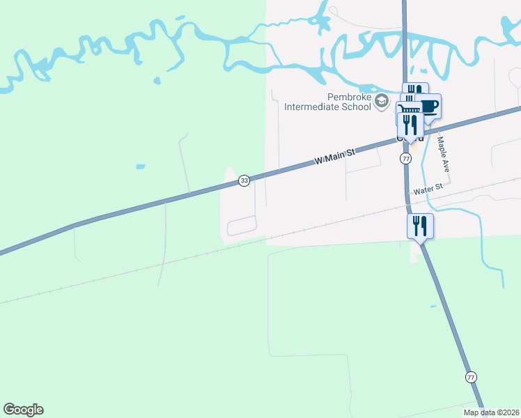 map of restaurants, bars, coffee shops, grocery stores, and more near 66 West Main Street in Corfu