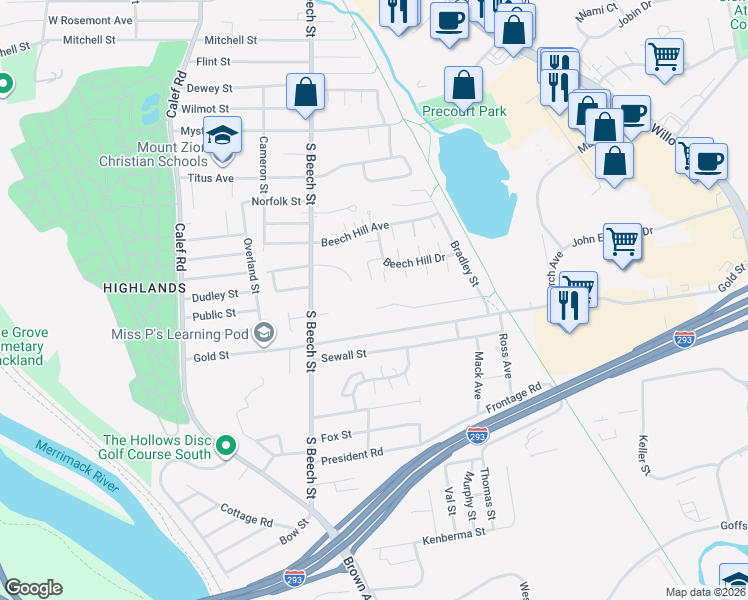 map of restaurants, bars, coffee shops, grocery stores, and more near 100 Sentinel Court in Manchester