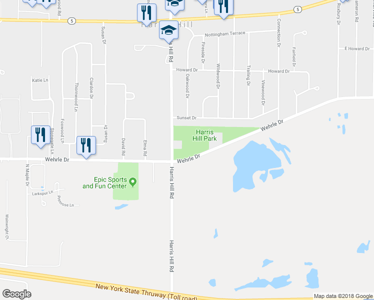 map of restaurants, bars, coffee shops, grocery stores, and more near 8507 Wehrle Drive in Buffalo