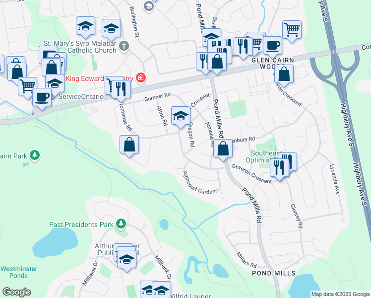 map of restaurants, bars, coffee shops, grocery stores, and more near 42 Oregon Road in London