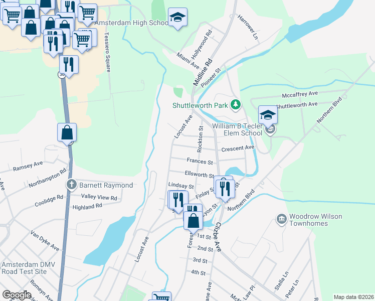 map of restaurants, bars, coffee shops, grocery stores, and more near 15 Crescent Avenue in Amsterdam