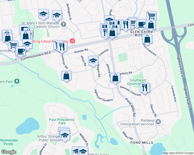 map of restaurants, bars, coffee shops, grocery stores, and more near 42 Oregon Road in London