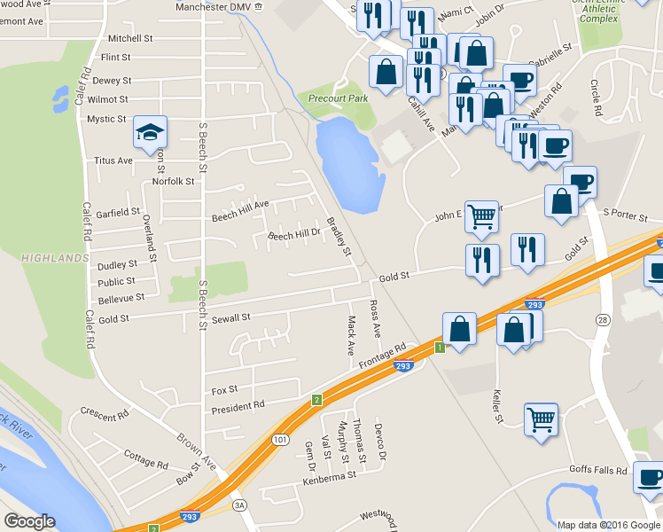 map of restaurants, bars, coffee shops, grocery stores, and more near 20 Sentinel Court in Manchester