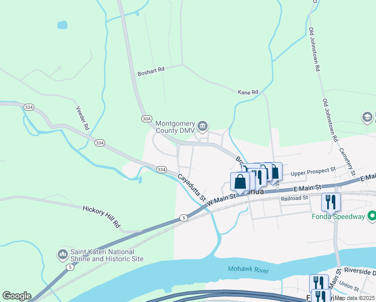 map of restaurants, bars, coffee shops, grocery stores, and more near 19 Putman Avenue in Fonda