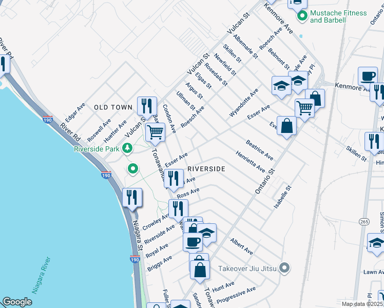 map of restaurants, bars, coffee shops, grocery stores, and more near 167 Esser Avenue in Buffalo