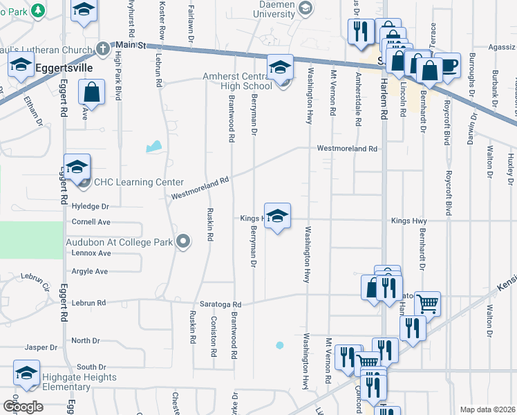 map of restaurants, bars, coffee shops, grocery stores, and more near 246 Berryman Drive in Buffalo